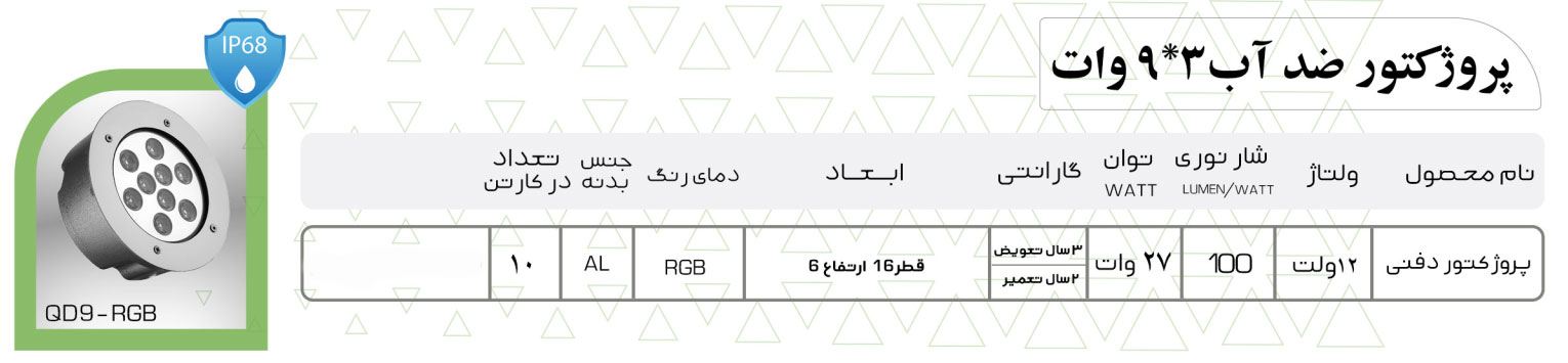 چراغ استخری ضدآب 3*9 وات RGB