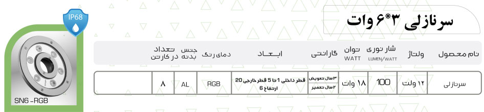چراغ سرنازلی 3 در 6 وات RGB